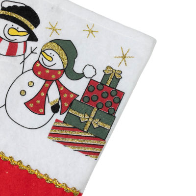 19'' Red and White Glittered Finish Jolly Snowmen Scene Bordered Stocking