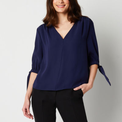 Worthington Womens V Neck Elbow Sleeve Blouse - JCPenney