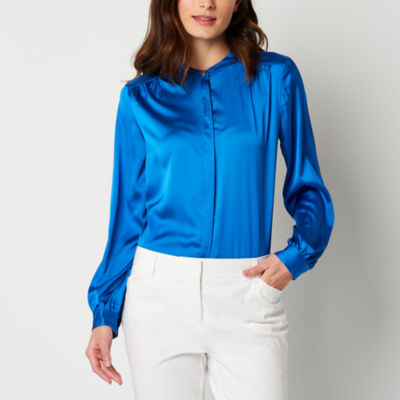 Worthington Womens Long Sleeve Satin Blouse