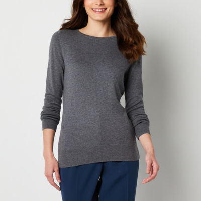 Worthington Womens Crew Neck Long Sleeve Pullover Sweater