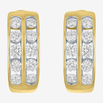 (Gh / Si2 I1) Womens 1 CT. T.W. Lab Grown White Diamond 10K Gold 15mm Hoop Earrings