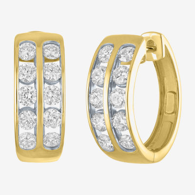 (Gh / Si2 I1) Womens 1 CT. T.W. Lab Grown White Diamond 10K Gold 15mm Hoop Earrings