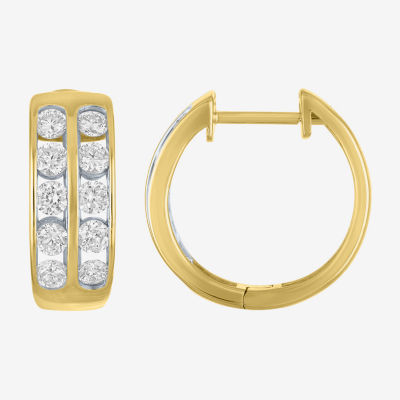 (Gh / Si2 I1) Womens 1 CT. T.W. Lab Grown White Diamond 10K Gold 15mm Hoop Earrings