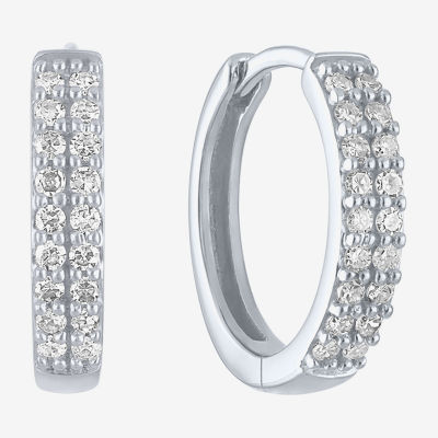 (Gh / Si2 I1) Womens 1/6 CT. T.W. Lab Grown White Diamond 10K White Gold 12mm Hoop Earrings