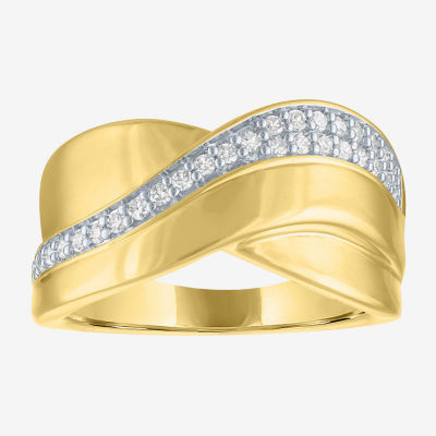 Diamond Addiction (G-H, Si2-I1) Womens 10.5MM 1/4 CT. T.W. Lab Grown White Diamond 14K Gold Over Silver Sterling Silver Round Crossover Side Stone Band