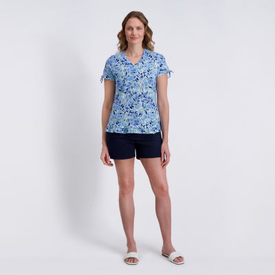 Stella Parker Womens V Neck Short Sleeve Tunic Top