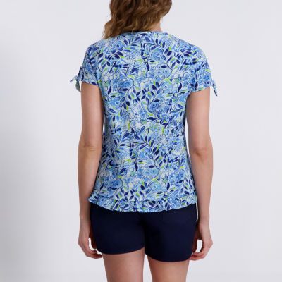 Stella Parker Womens V Neck Short Sleeve Tunic Top