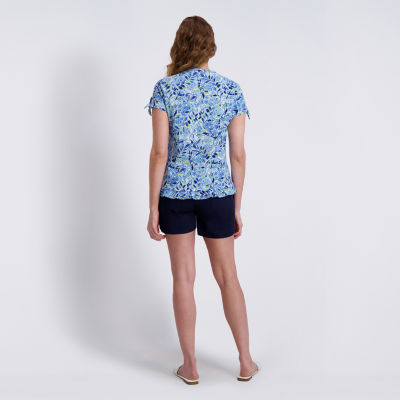 Stella Parker Womens V Neck Short Sleeve Tunic Top