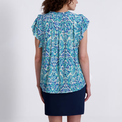 Stella Parker Womens Split Crew Neck Short Sleeve Tunic Top