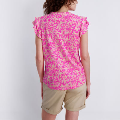 Stella Parker Womens Short Sleeve Regular Fit Henley Shirt
