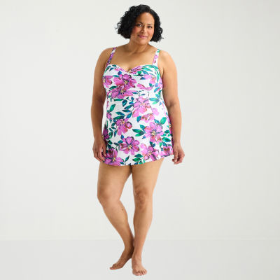 Liz Claiborne Womens Tropical Floral Plus Swim Dress