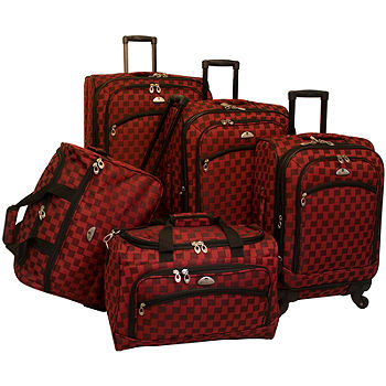 American Flyer Fleur de Lis 5 Piece Luggage Set; Red
