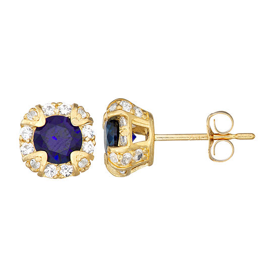 Lab Created Blue Sapphire 10K Gold 1/4 Inch Stud Earrings
