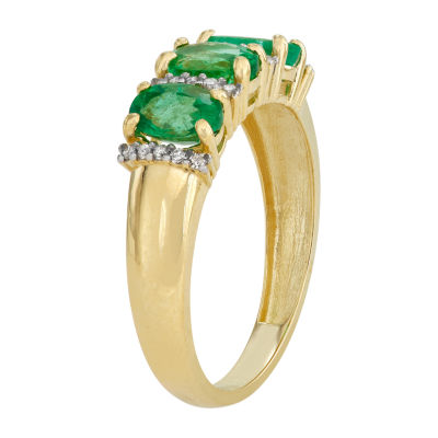 Womens Genuine Green Emerald & 1/10 CT. T.W. Genuine White Diamond 10K Gold Cocktail Ring