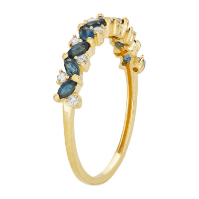 Womens Genuine Blue Sapphire & 1/5 CT. T.W. Genuine White Diamond 10K Gold Band