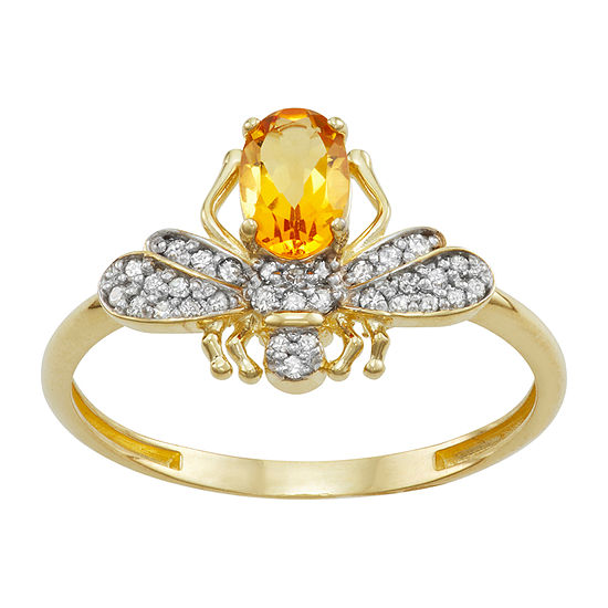 Womens Genuine Yellow Citrine & 1/10 CT. T.W. Genuine White Diamond 10K Gold Cocktail Ring