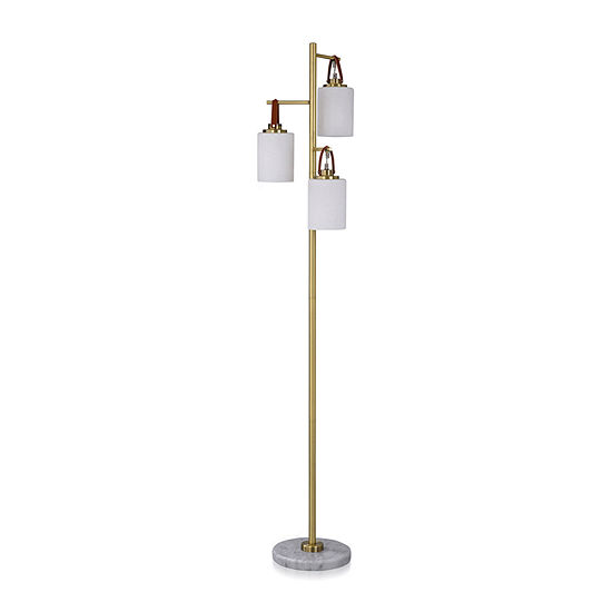 Stylecraft Three Sphere Shades Hanging From Brass Frame With Marble Base - Metal Frame Steel Floor Lamp