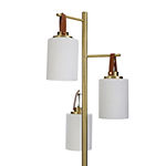 Stylecraft Three Sphere Shades Hanging From Brass Frame With Marble Base - Metal Frame Steel Floor Lamp