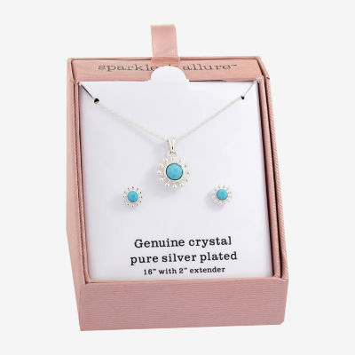 Sparkle Allure Womens Blue Crystal Pure Silver Over Brass Round 2-pc. Jewelry Set