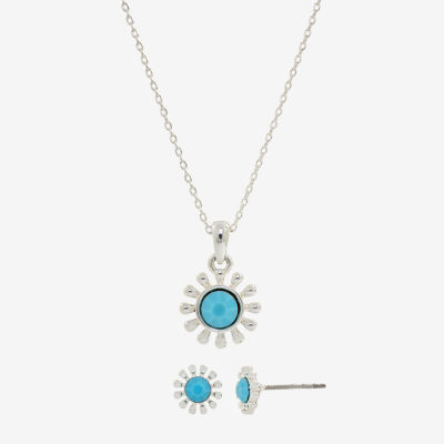 Sparkle Allure Womens Blue Crystal Pure Silver Over Brass Round 2-pc. Jewelry Set