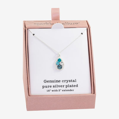 Sparkle Allure Womens Blue Crystal Pure Silver Over Brass 16 Inch Pendant Necklace