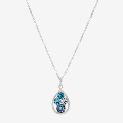 Sparkle Allure Womens Blue Crystal Pure Silver Over Brass 16 Inch Pendant Necklace