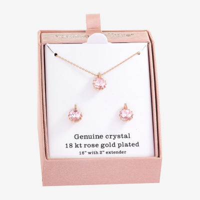 Sparkle Allure Womens Pink Crystal 18K Rose Gold Over Brass Round 2-pc. Jewelry Set