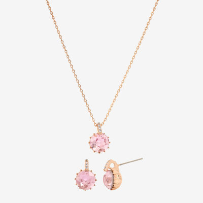 Sparkle Allure Womens Pink Crystal 18K Rose Gold Over Brass Round 2-pc. Jewelry Set