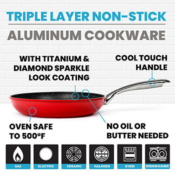 24 Piece Titanium Ceramic Non-Stick Cookware Set, Dishwasher Safe, Red