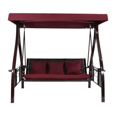 3 Person Canopy Patio Swing with Side Tables, Color Merlot JCPenney