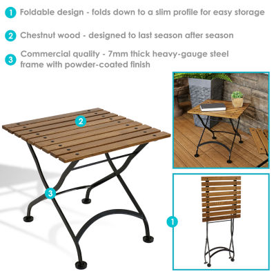 European Wood Folding Square Patio Side Table