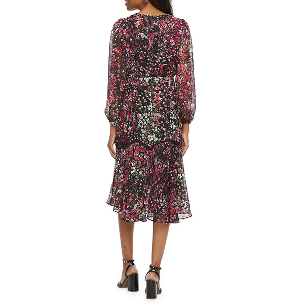 Danny & Nicole 3/4 Sleeve Floral Fit + Flare Dress