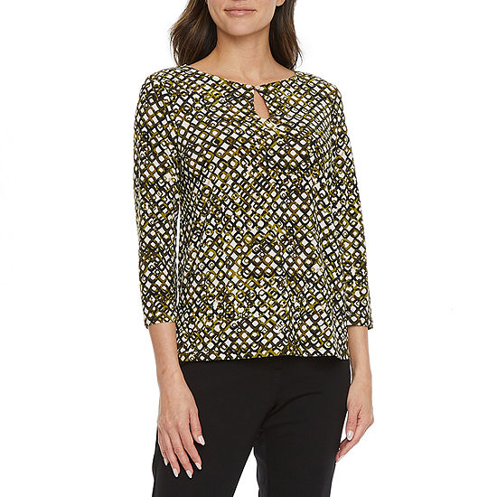 Black Label by Evan-Picone Womens Keyhole Neck 3/4 Sleeve Blouse