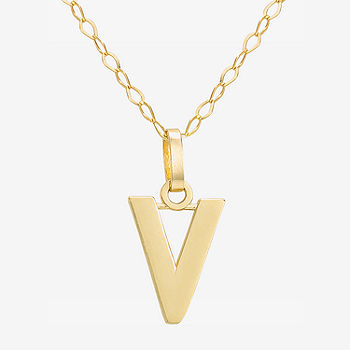14k Solid Yellow Gold Large Letter Initial V Necklace, Letter V