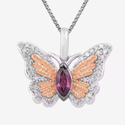Enchanted Disney Fine Jewelry Womens 1/6 CT. T.W. Genuine Purple Amethyst 14K Rose Gold Over Silver Sterling Silver Mulan Princess Pendant Necklace