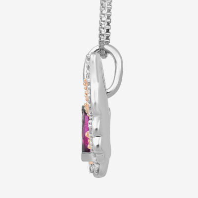 Enchanted Disney Fine Jewelry Womens 1/6 CT. T.W. Genuine Purple Amethyst 14K Rose Gold Over Silver Sterling Silver Butterfly Princess Mulan Pendant Necklace