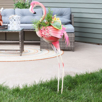 Net Health Shops Flamingo Metal Planter Statue Yard Art