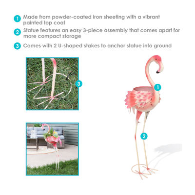 Net Health Shops Flamingo Metal Planter Statue Yard Art