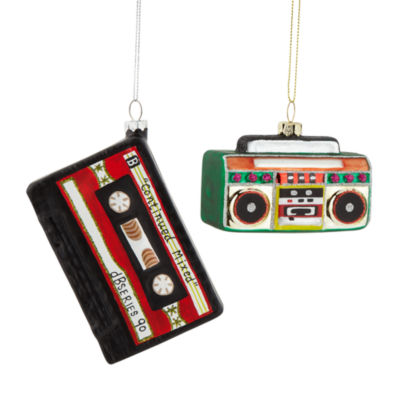 North Pole Trading Co. Boom Box & Casset 2-pc. Christmas Ornament