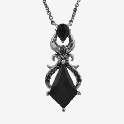 Enchanted Disney Fine Jewelry Villains Womens 1/6 CT. T.W. Mined Black Diamond Sterling Silver Sleeping Beauty Maleficent Pendant Necklace