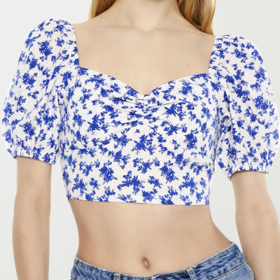 Forever 21 Cinched Womens Sweetheart Neck Short Sleeve Crop Top Juniors