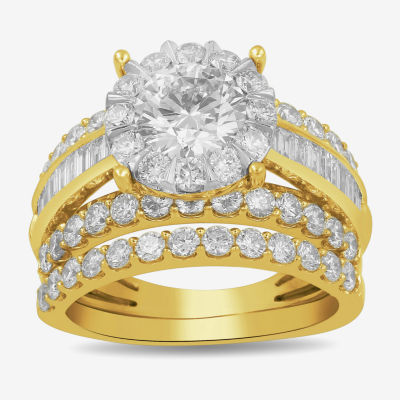 (G / Si2) Womens 3 1/2 CT. T.W Lab Grown White Diamond 10K Gold Round Side Stone Wedding Bridal Set