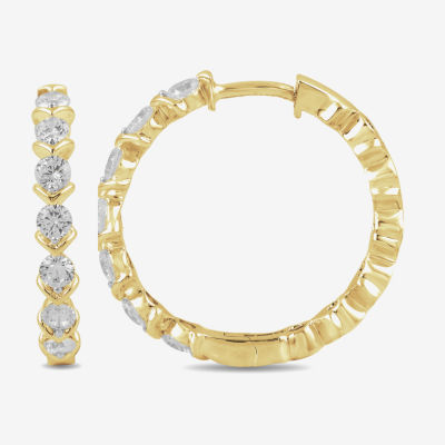 (I / I1-I2) Womens 1 CT. T.W. Lab Grown White Diamond 14K Gold Over Silver Sterling Silver 21.3mm Hoop Earrings