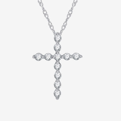 Womens 1/4 CT. T.W. Lab Grown White Diamond Sterling Silver Cross 18 Inch Pendant Necklace