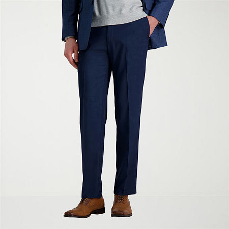 Haggar Mens Premium Comfort Straight Fit Flat Front Dress Pant, 42 32, Blue