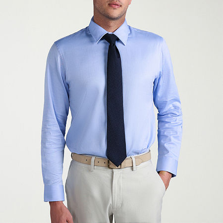Haggar Mens Classic Fit Easy Care Long Sleeve Dress Shirt, 16-16.5 32-33, Blue