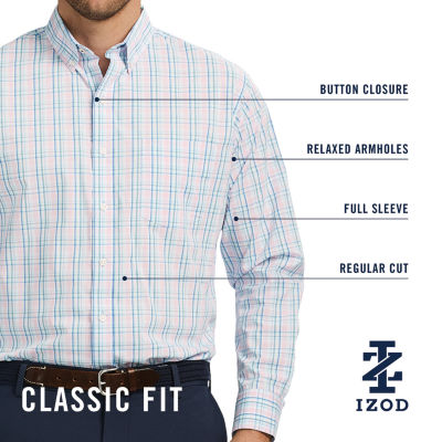 IZOD Performance Comfort Mens Long Sleeve Cuffed Classic Fit Stretch Fabric Button-Down Shirt