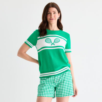 St. John's Bay Womens Crew Neck Short Sleeve Pullover Sweater