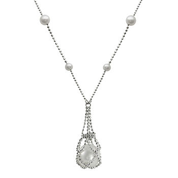 Sterling Silver Pearl Cage Necklace Genuine Freshwater Pearl