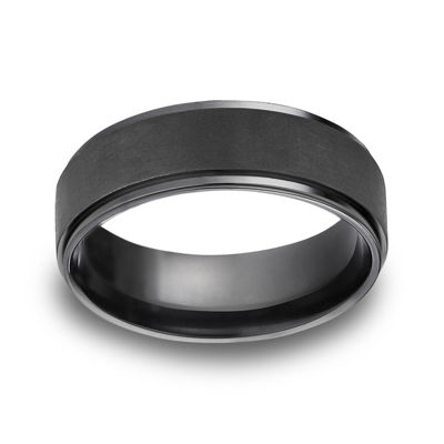 Mens Comfort Fit 7mm Black Titanium Satin Wedding Band, Color Black